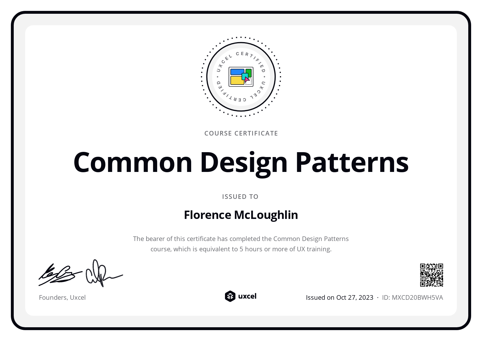 Florence McLoughlin's certificate